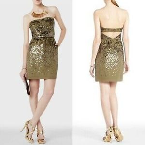 BCBG Max Azria ATALAYA SILK GOLD SEQUIN DRESS